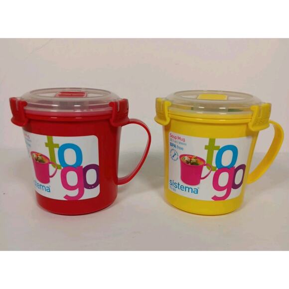 Lot of 2 Sistema To Go Medium Soup Mug, 22.1 oz./ 656 ml Yellow & Red - Picture 11 of 11